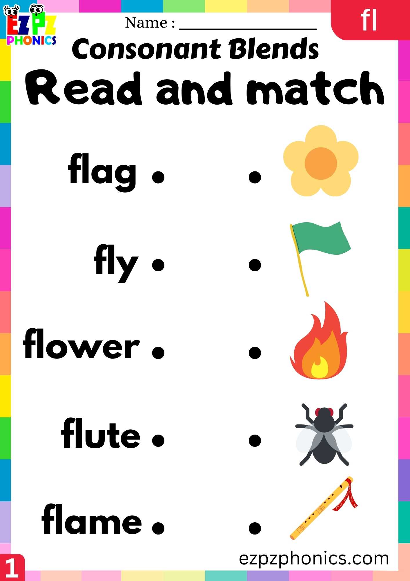 Group1 FL Words Read And Match Phonics Consonant Blends Worksheet